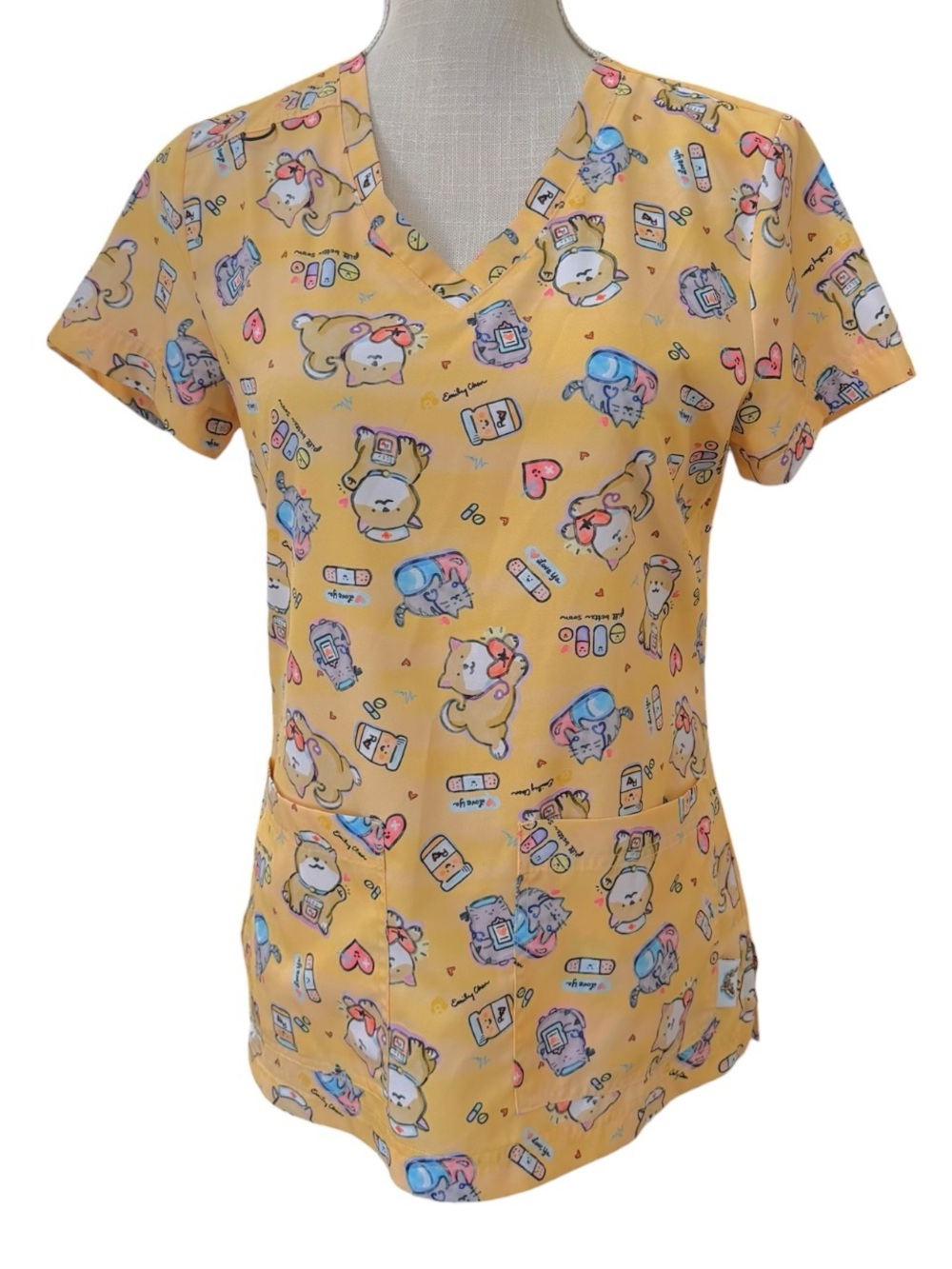 koi Artist Series Design by Emily Chan Kawaii Shiba Scrub Pastel Yellow XS